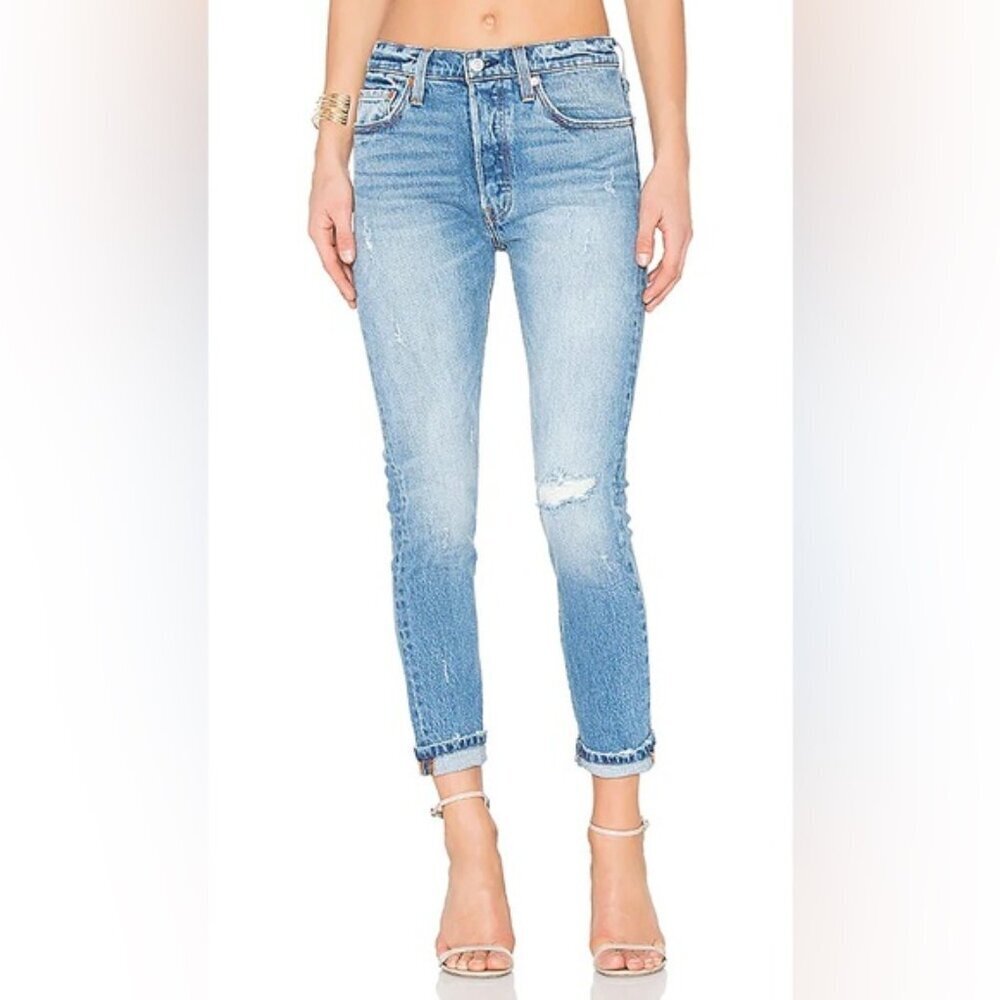 Levi's 24x30 Light Blue Distressed High-Rise Slim Jeans